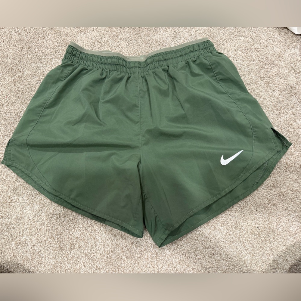 Nike Olive Green Running Shorts with White Logo